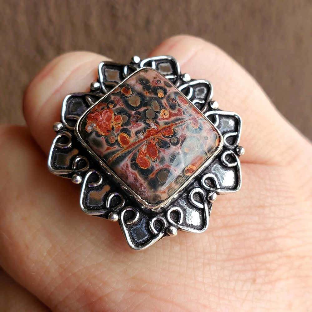 New Leopard Skin Jasper 925 Silver Ring.